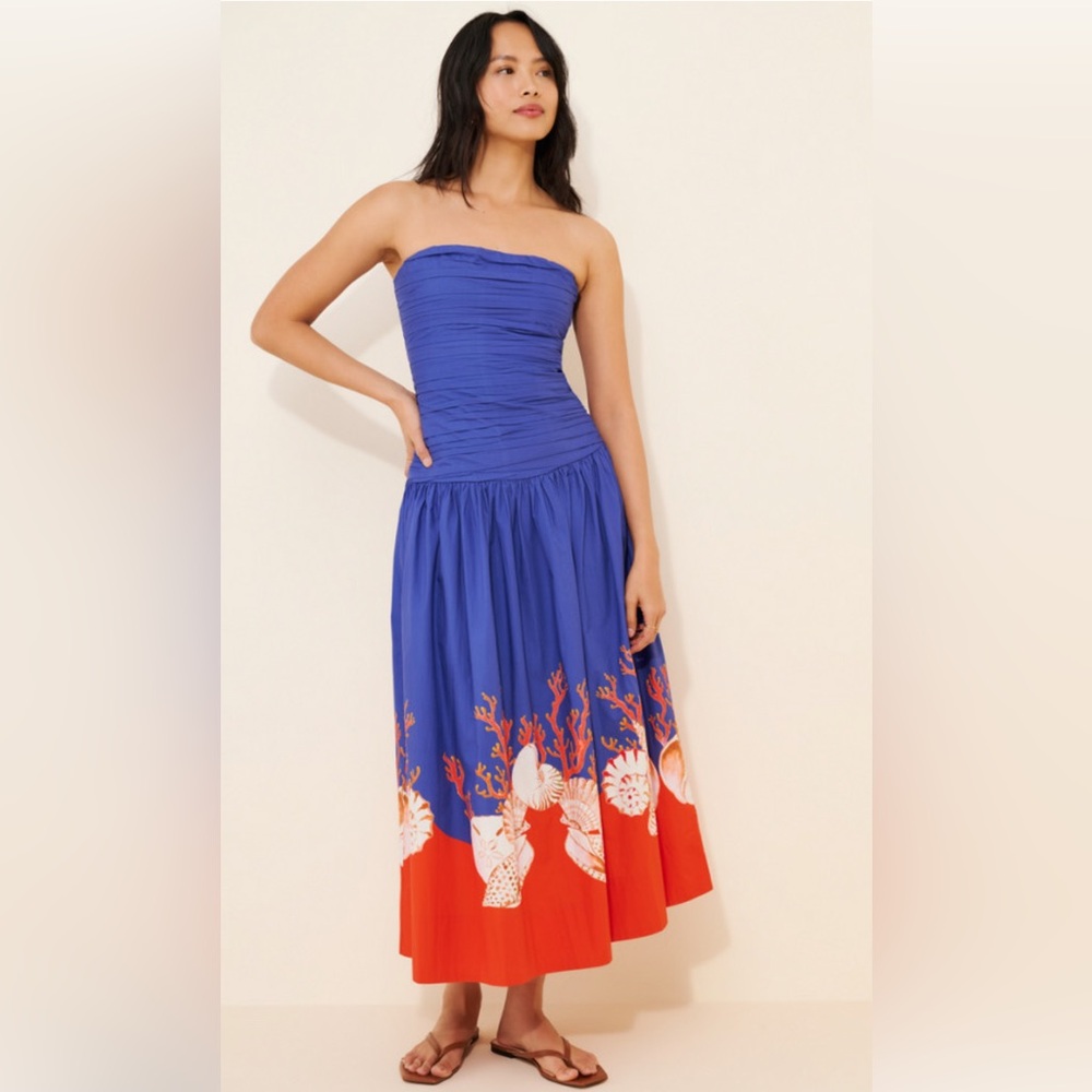 Carolina K Malla Strapless Blue and Orange Dress